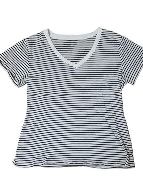 V-Neck Striped Short Sleeve Tee - White & Black